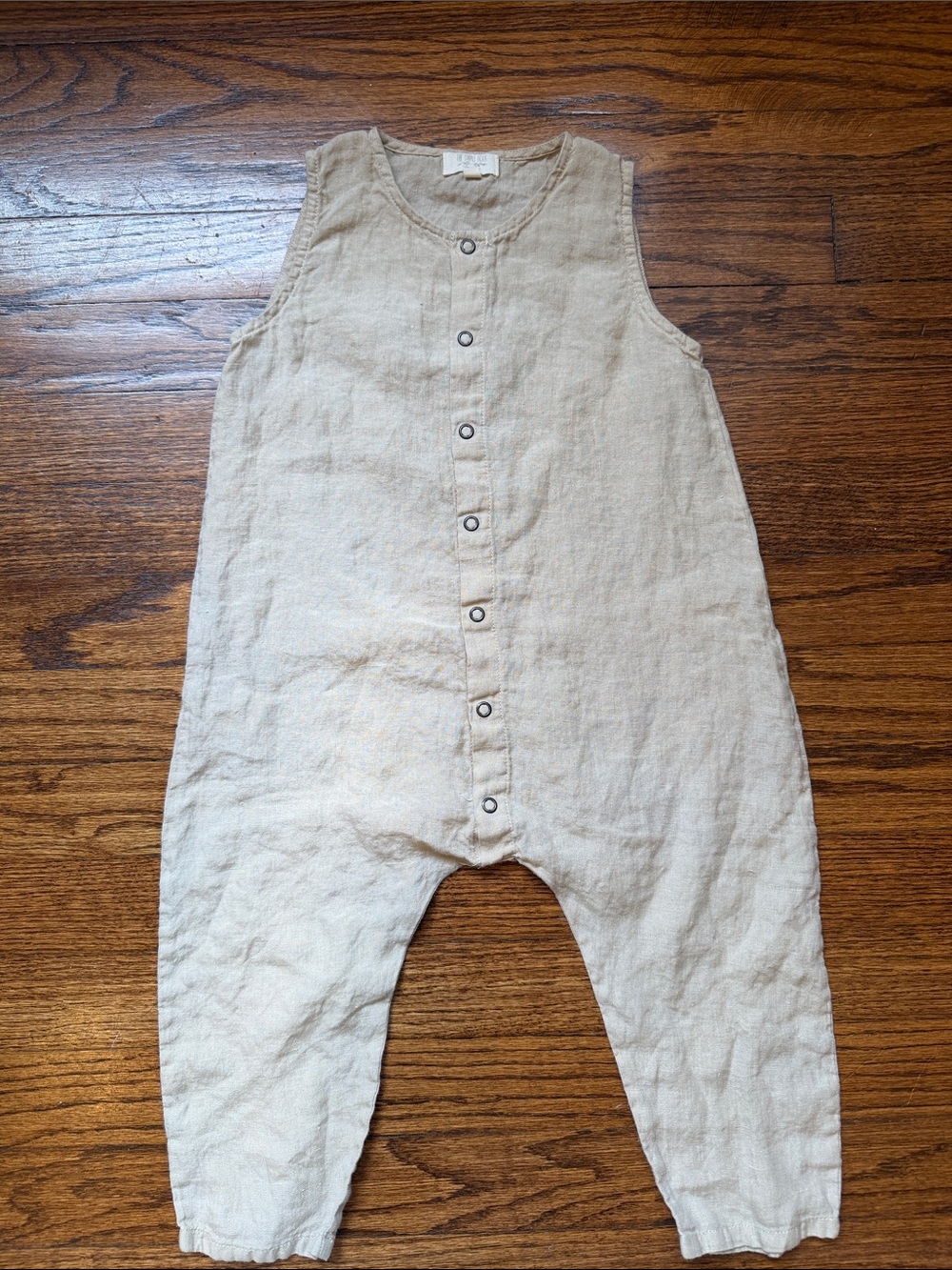 The Simple Folk Organic Linen Button Romper / Overalls — Size 18-24M